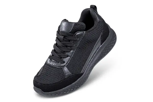 Kids Adventure Jet Black Shoe Standing Upright on Its Toe