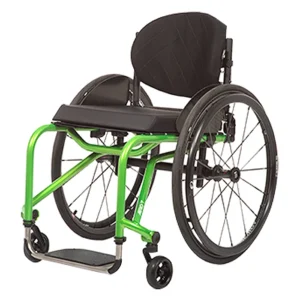 TiLite Aero T wheelchair with green frame, front angle view.