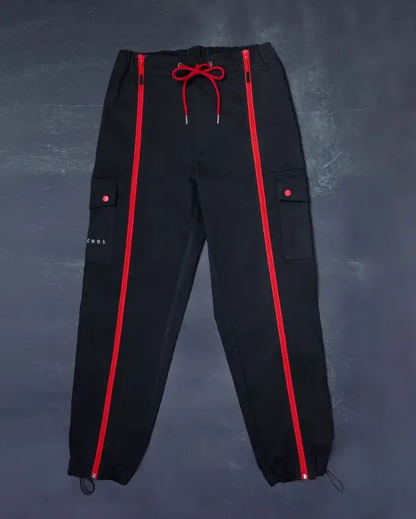 Full View Of Black Cotton Adapted Cargo Trousers