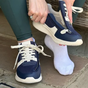 Adult Putting On Coast Blissful Blue Wide Fit Shoes