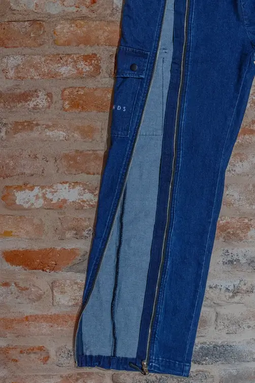 Denim Cotton Adapted Cargo Trousers Zip Open