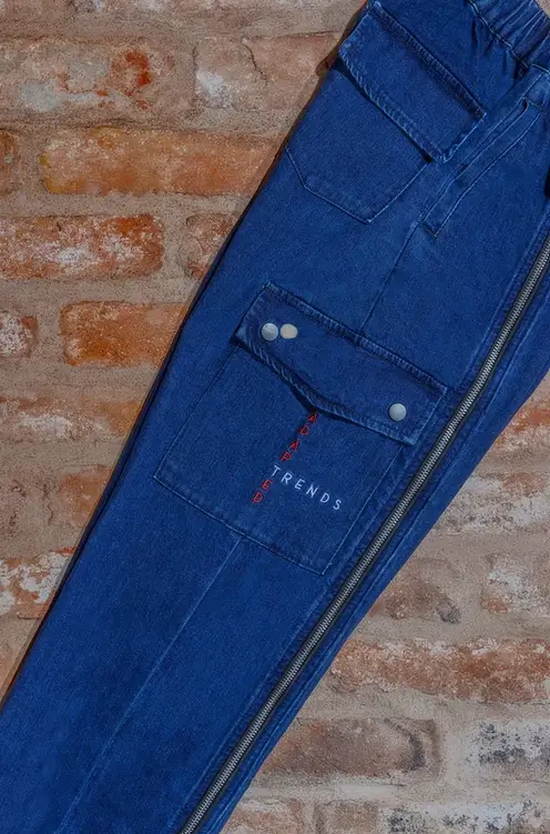 Denim Cotton Adapted Cargo Trousers Zip Closed