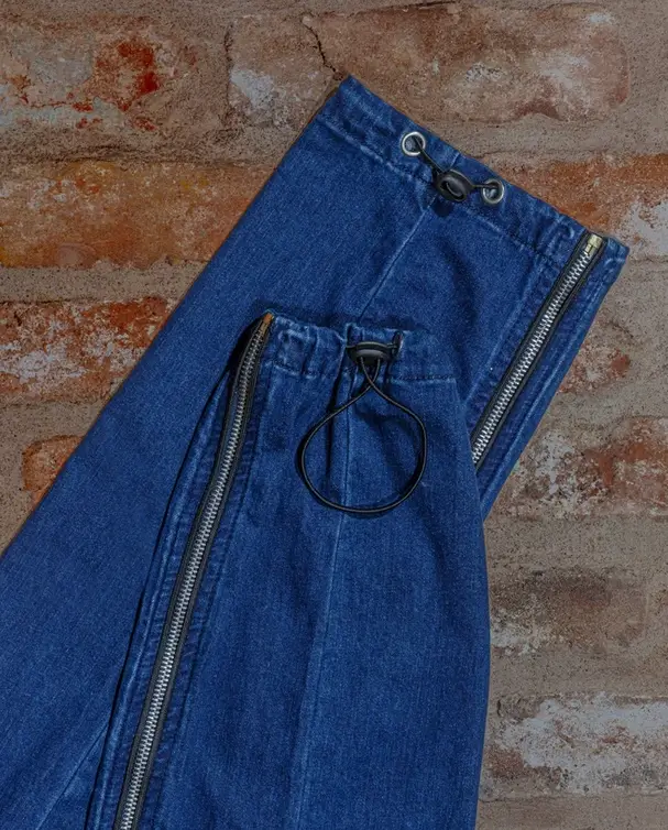 Close-Up of Denim Cotton Adapted Cargo Trousers at the Ankle and Hem