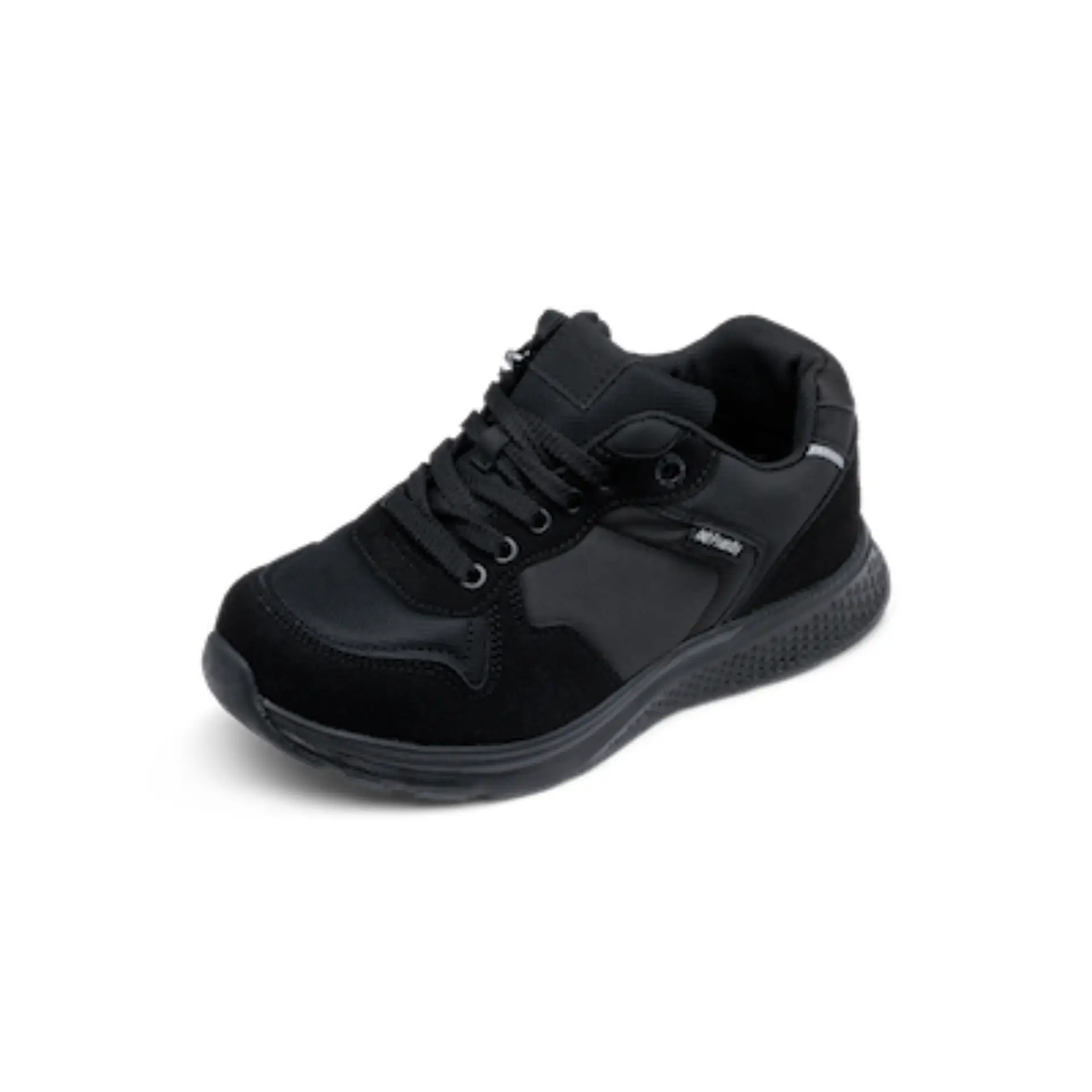 Right Angled View Of Kids Excursion All Black School Shoes