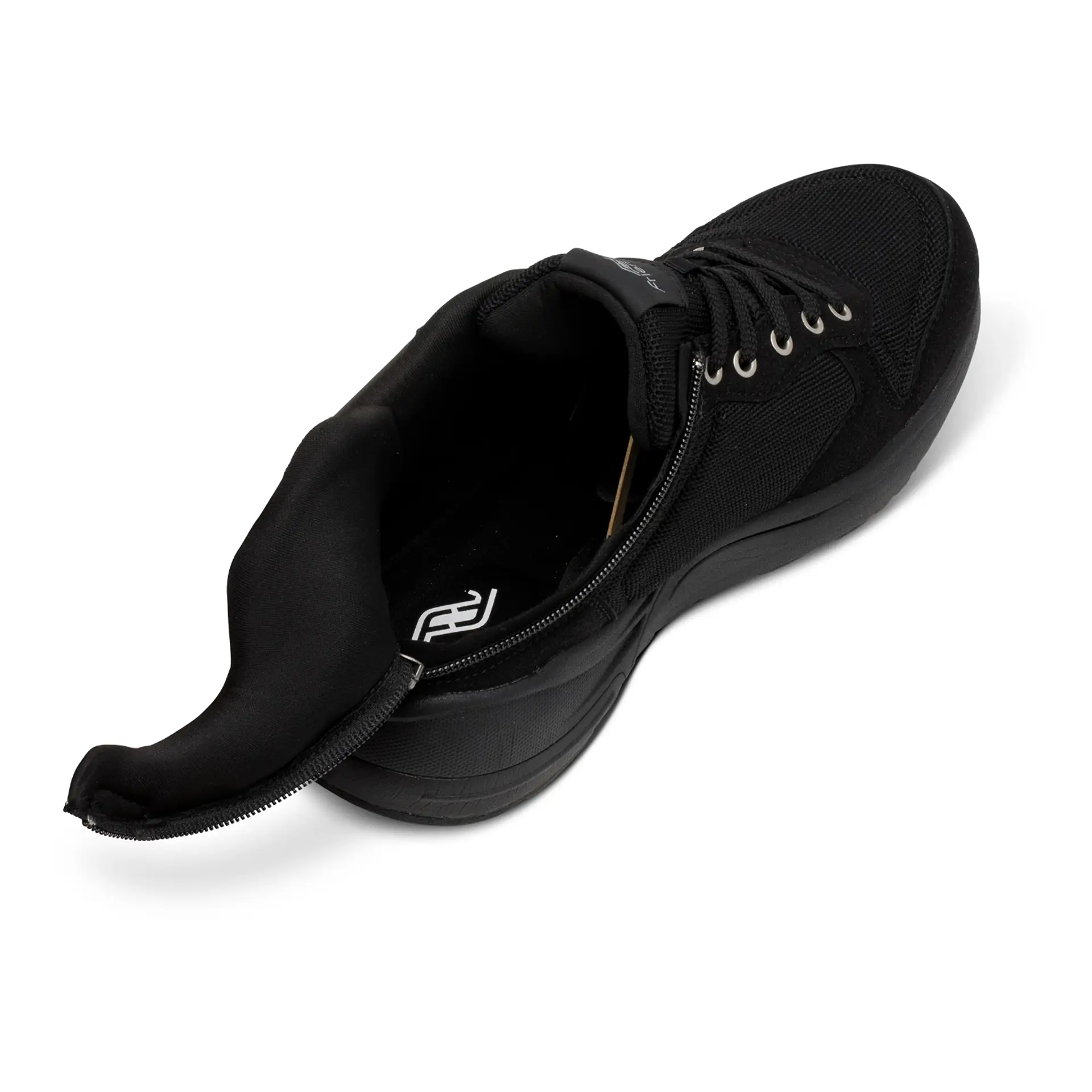 Zoomed In Zip Of Kids Excursion All Black School Shoes Open
