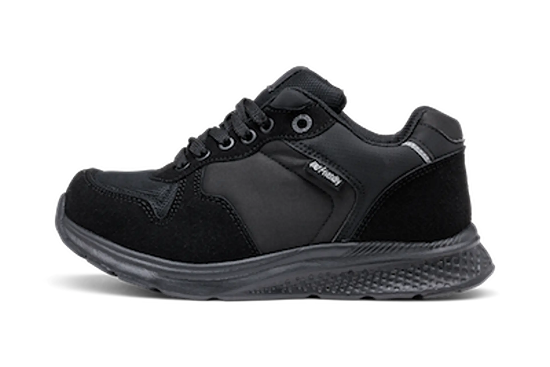 Left Side View Of Kids Wider Fit Excursion All Black Zip Open