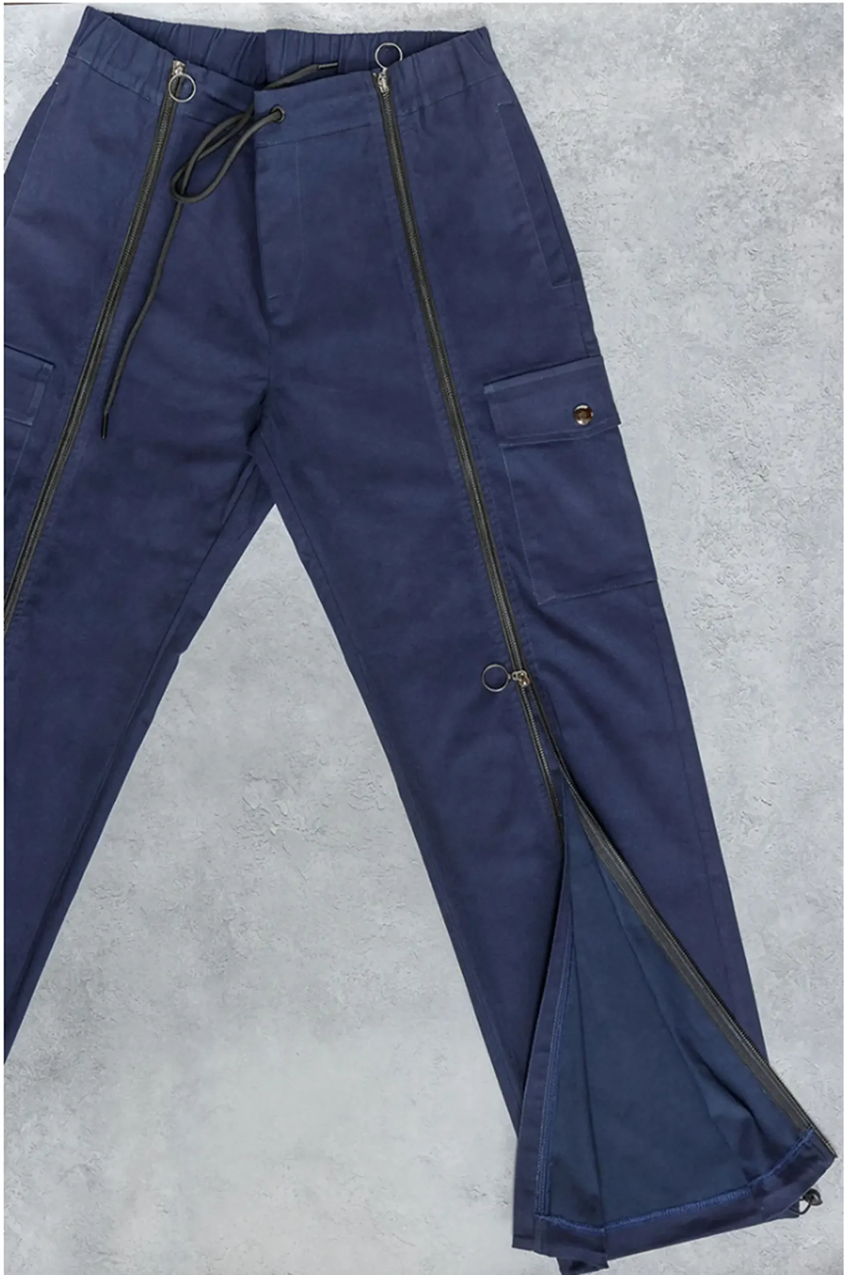 Left Zip Opened On the Navy Blue Cargo Trousers (V2)