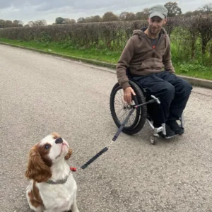 Adult In Wheelchair Using Pet Packwhile Out With Their Dog