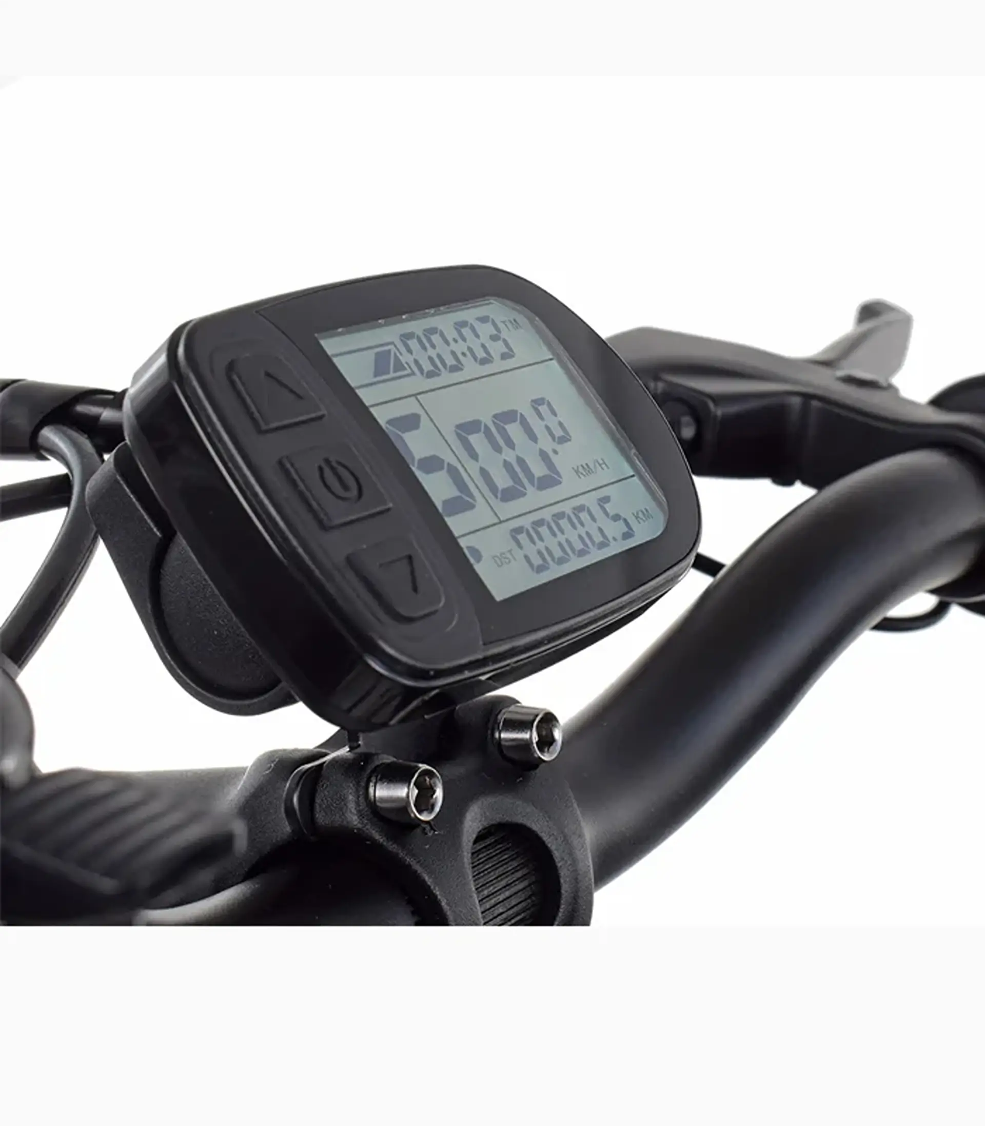 LCD handlebar display on the Triride Light showing speed and distance.