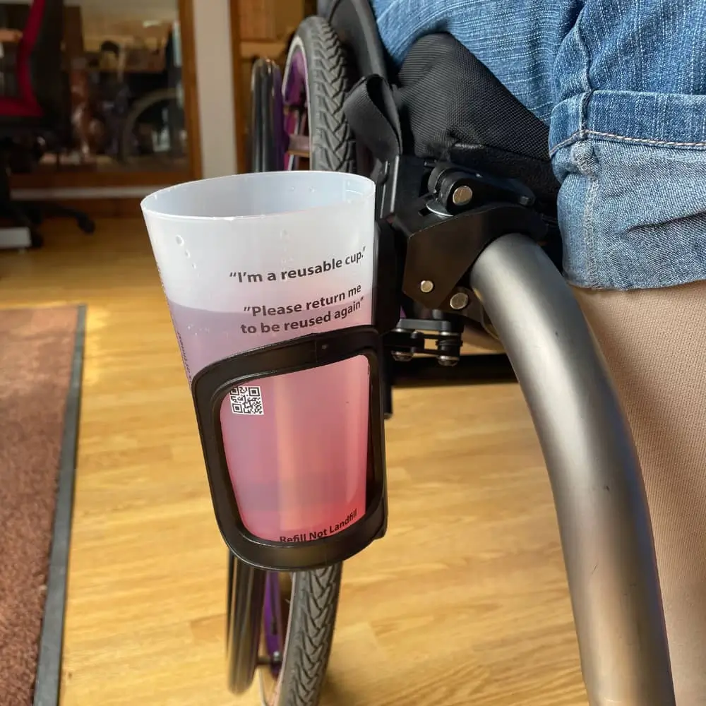Wheelchair Drinks Holder With An Reusable Cup