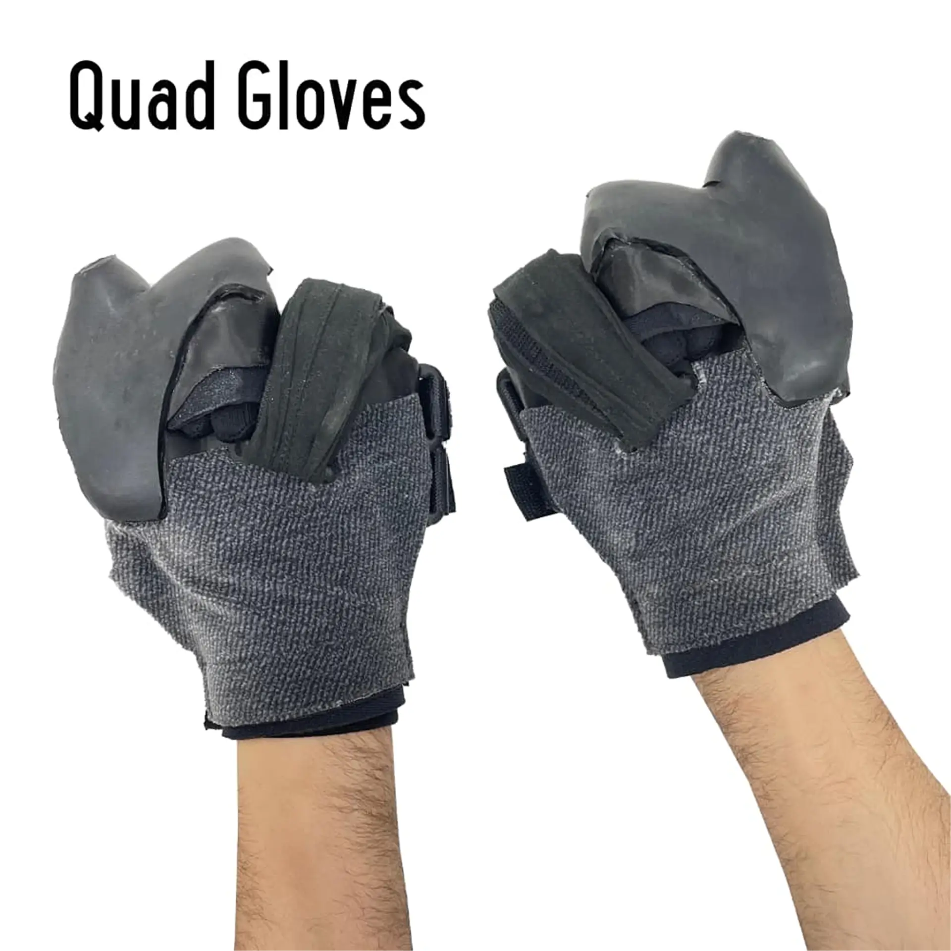 Back view of Quad Gloves showing fingerless design with hard knuckle shell over grey fabric.