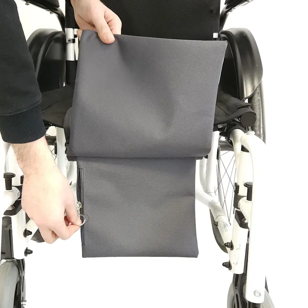 Wheelchair Under Seat Pocket Flap Pulled Up To Show Second Compartment