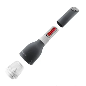 FinaMill grinder disassembled showing battery and pod components.