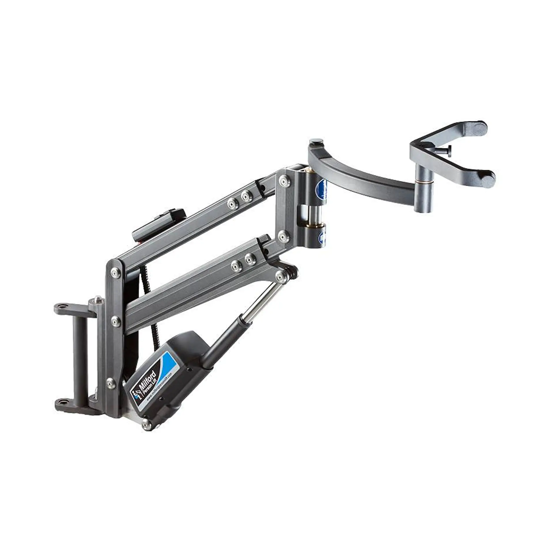 Product shot of the Powerlift hoist arm and cradle mechanism, white background.