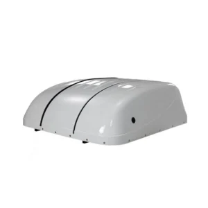 Product shot of closed grey rooftop chair topper, white background.