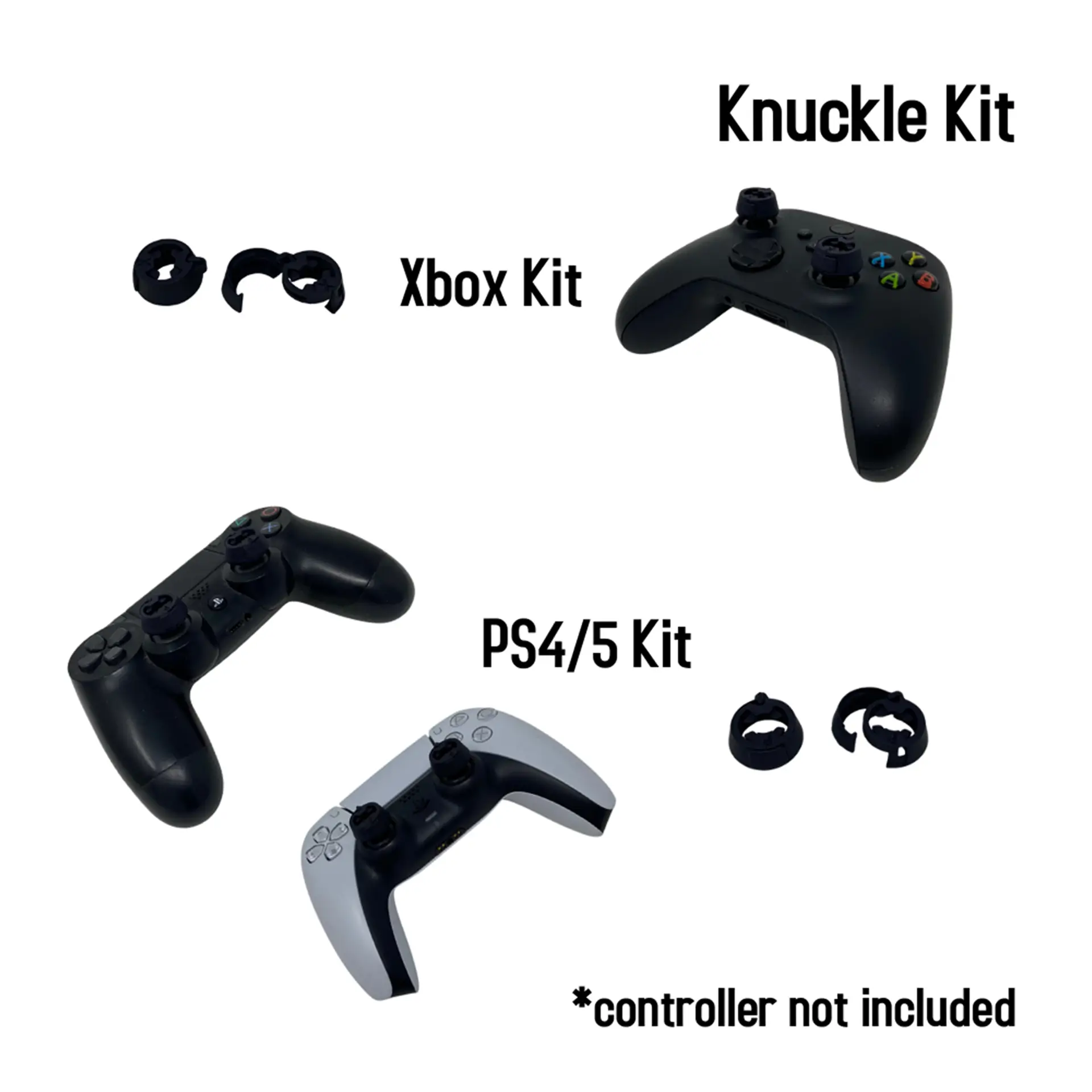 Knuckle Kit rings shown for Xbox and PS4/5 controllers.