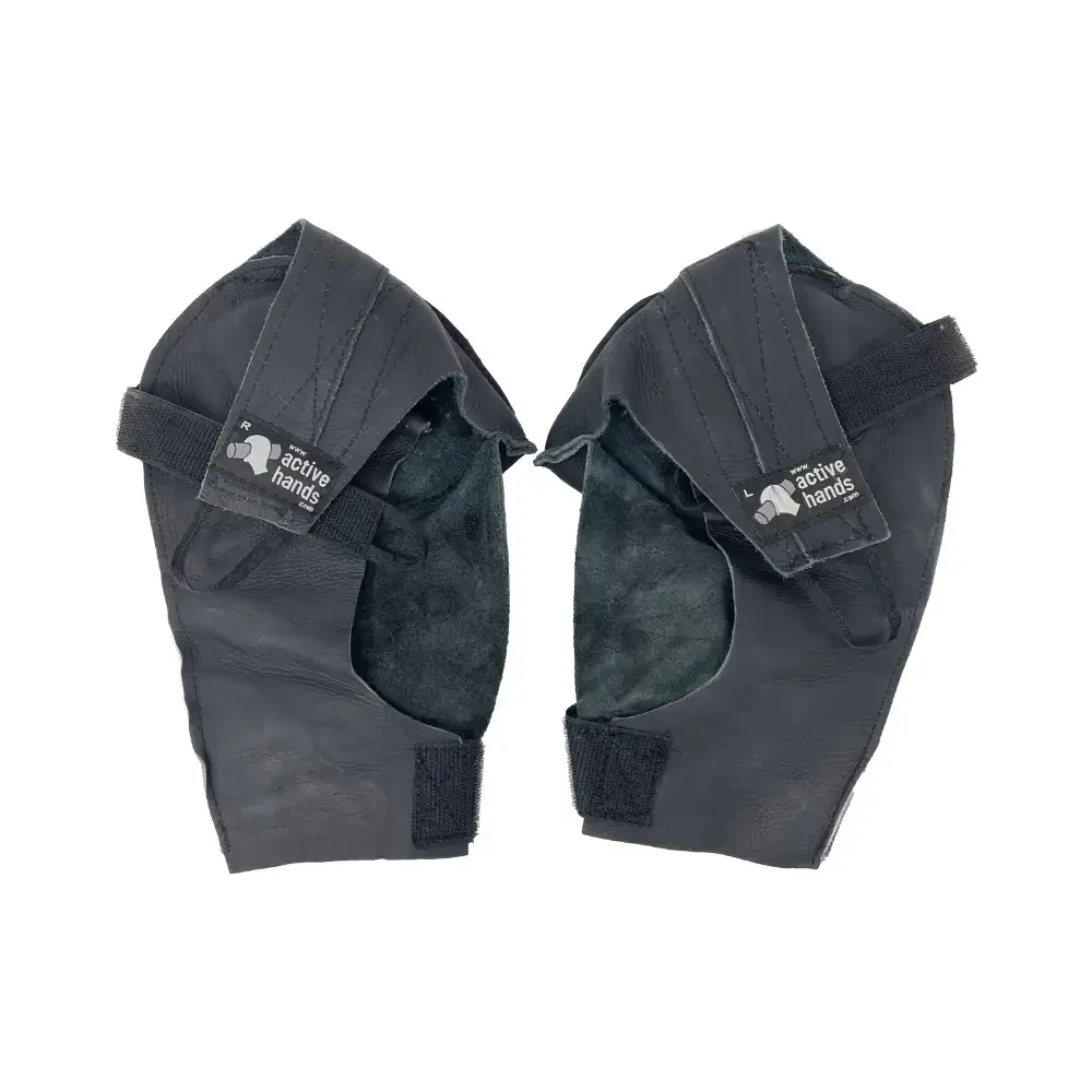 Pair of wheelchair racing gloves, underside view