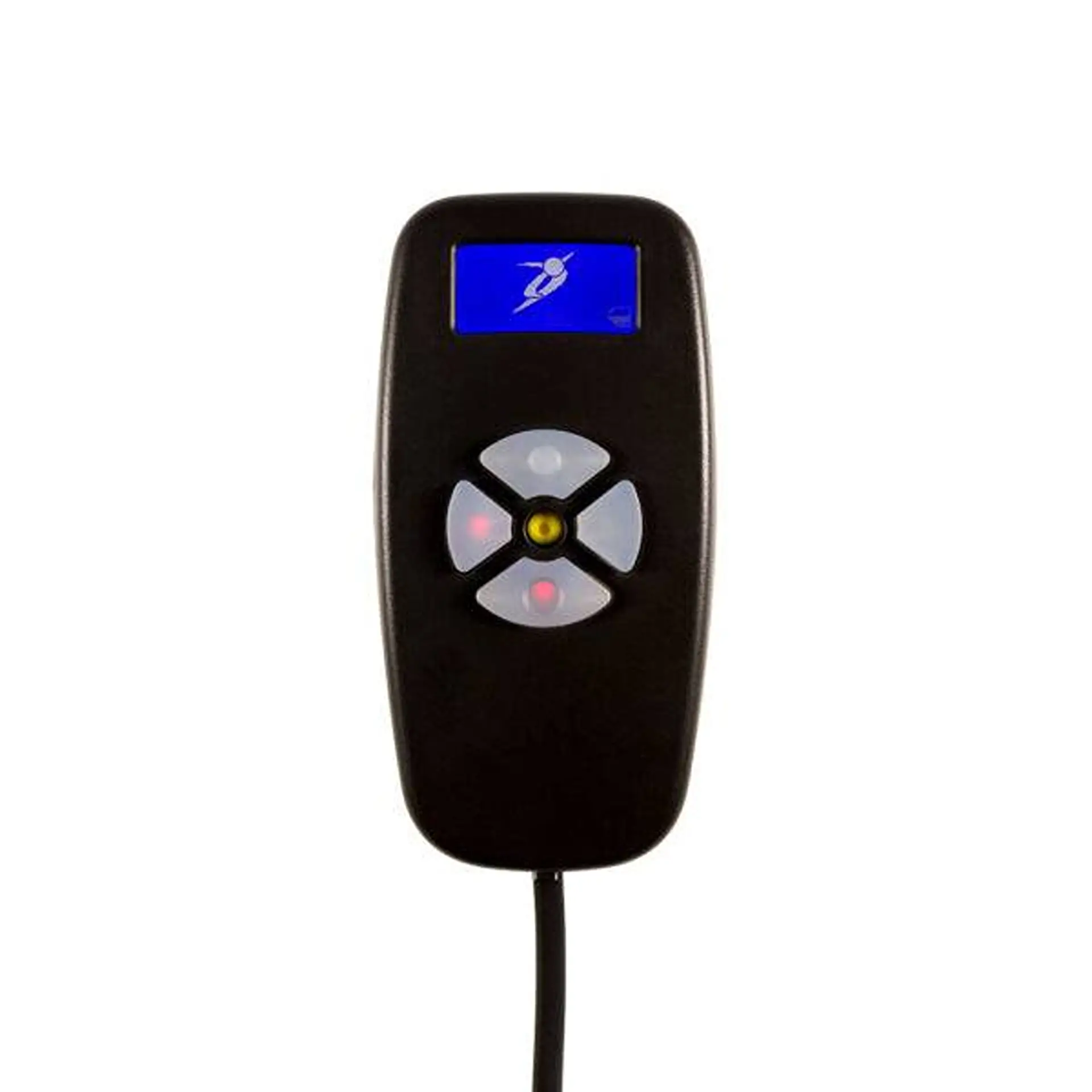 Close-up product shot of the directional swivel-seat remote control, white background.